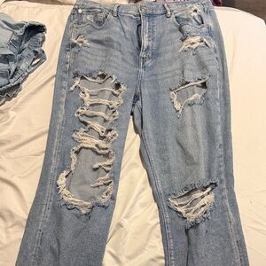 American Eagle Outfitters Ripped Light Blue Boyfriend Jeans